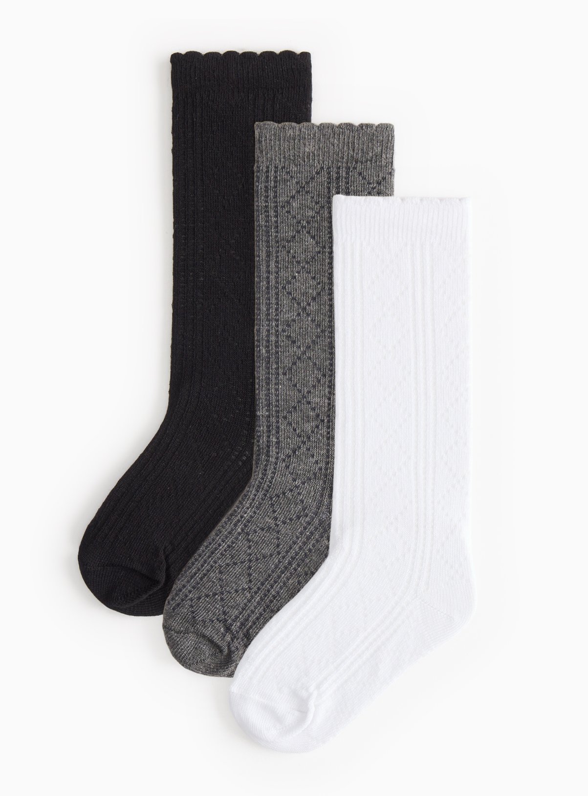 Mono Pointelle Knee High Socks 3 Pack 6-8.5 - Image 1 thumbnail